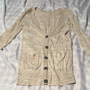 Aerie Heathered Beige Button Long Cardigan